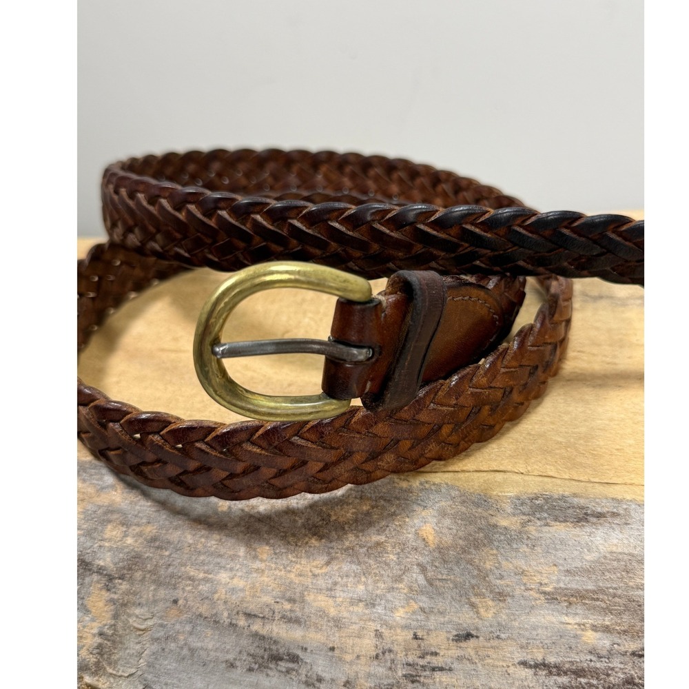 Trafalgar Mens 36 Braided Leather Belt Dark Brown Made in Italy Brass Buckle